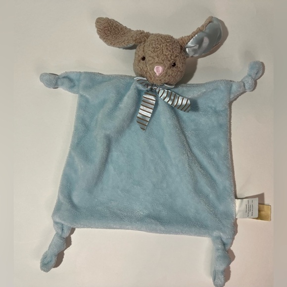 Dan Dee Brown Bunny Rabbit Lovey Blue Security Blanket Rattle Head Knot Ends - Picture 1 of 7